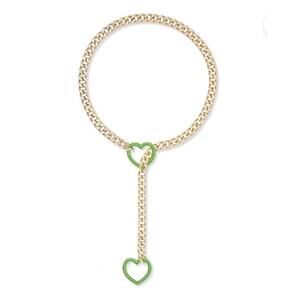 Heart O-ring Slip Chain Necklace For Women, Punk Gothic Cuban Necklace Green
